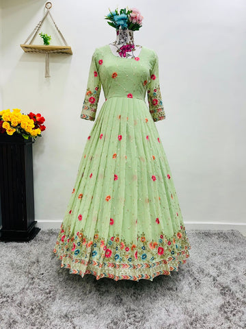 The beautiful  of sequence & Mlti thread embroidered work Gown