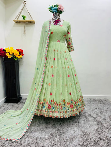 The beautiful  of sequence & Mlti thread embroidered work Gown