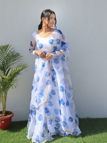 Party Wear Look Organza Taby Silk Gown With Dupatta