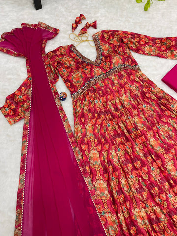 Party Wear Look Organza Taby Silk Gown With Dupatta & Pent Ready To Wear