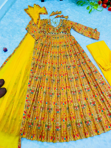 Party Wear Look Organza Taby Silk Gown With Dupatta & Pent Ready To Wear