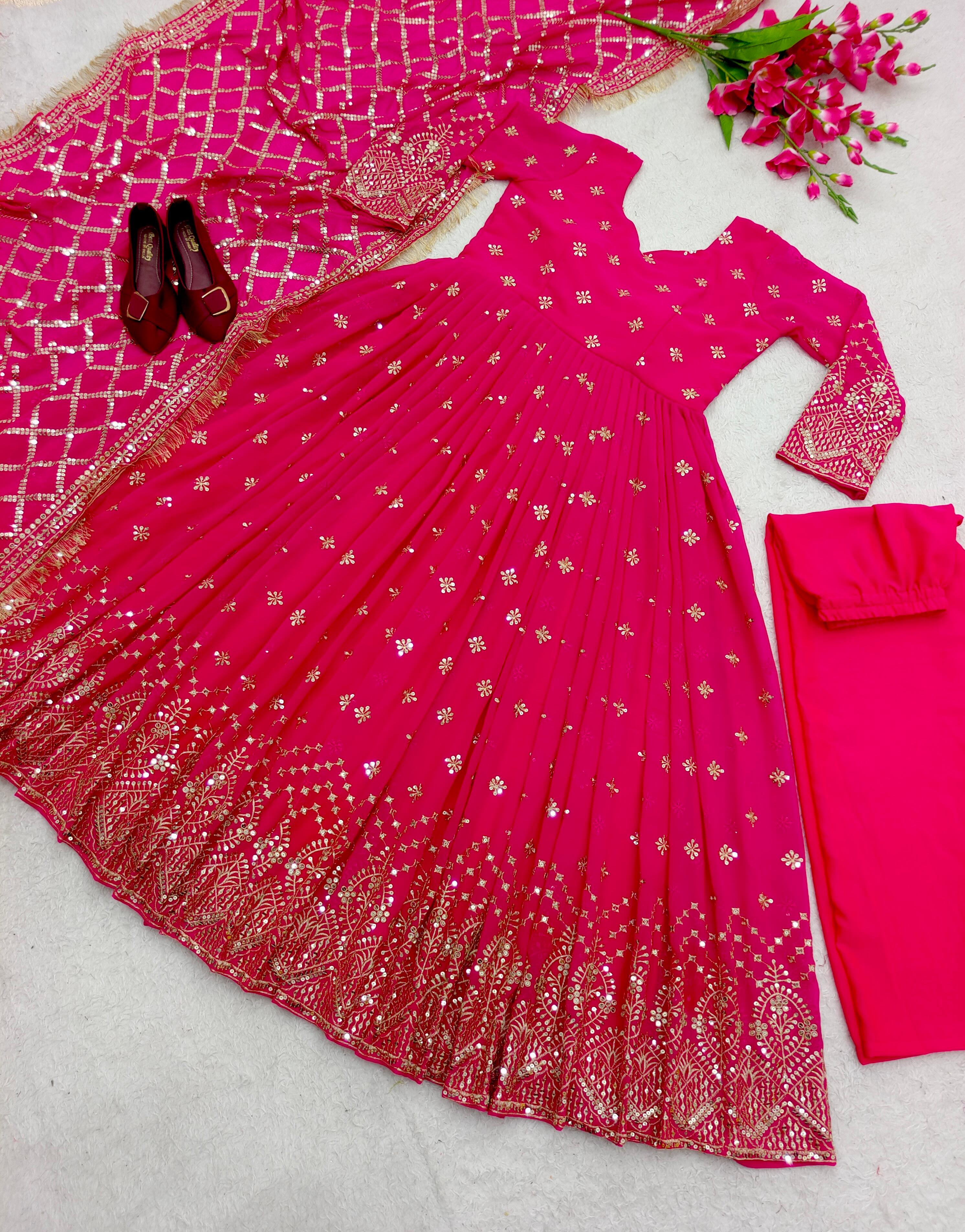 Gorgeous Pink Color Sequence Work Anarkali Suit
