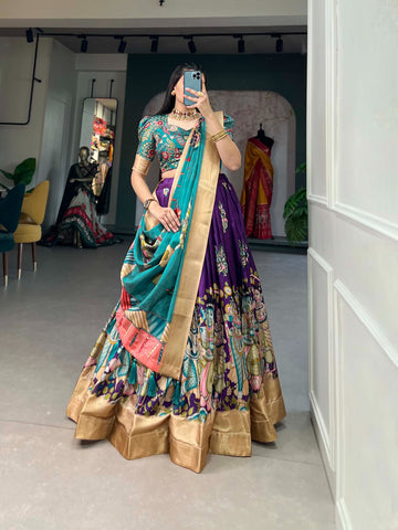 Designer Kalamkari Printed Dola Silk Lehenga Choli