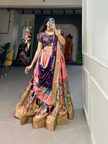 Designer Kalamkari Printed Dola Silk Lehenga Choli