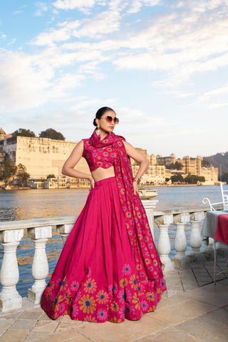 Tussar Silk Floral Print Wedding Lehenga Choli For Woman