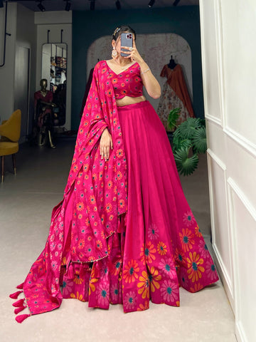 Tussar Silk Floral Print Wedding Lehenga Choli For Woman