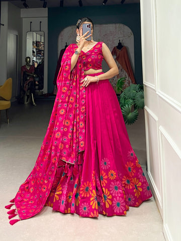 Tussar Silk Floral Print Wedding Lehenga Choli For Woman