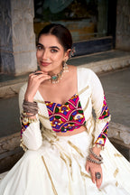 Elevate Navratri Style Original Mirror Gamthi Work With Sequins Lace Touch Up Lehenga Choli