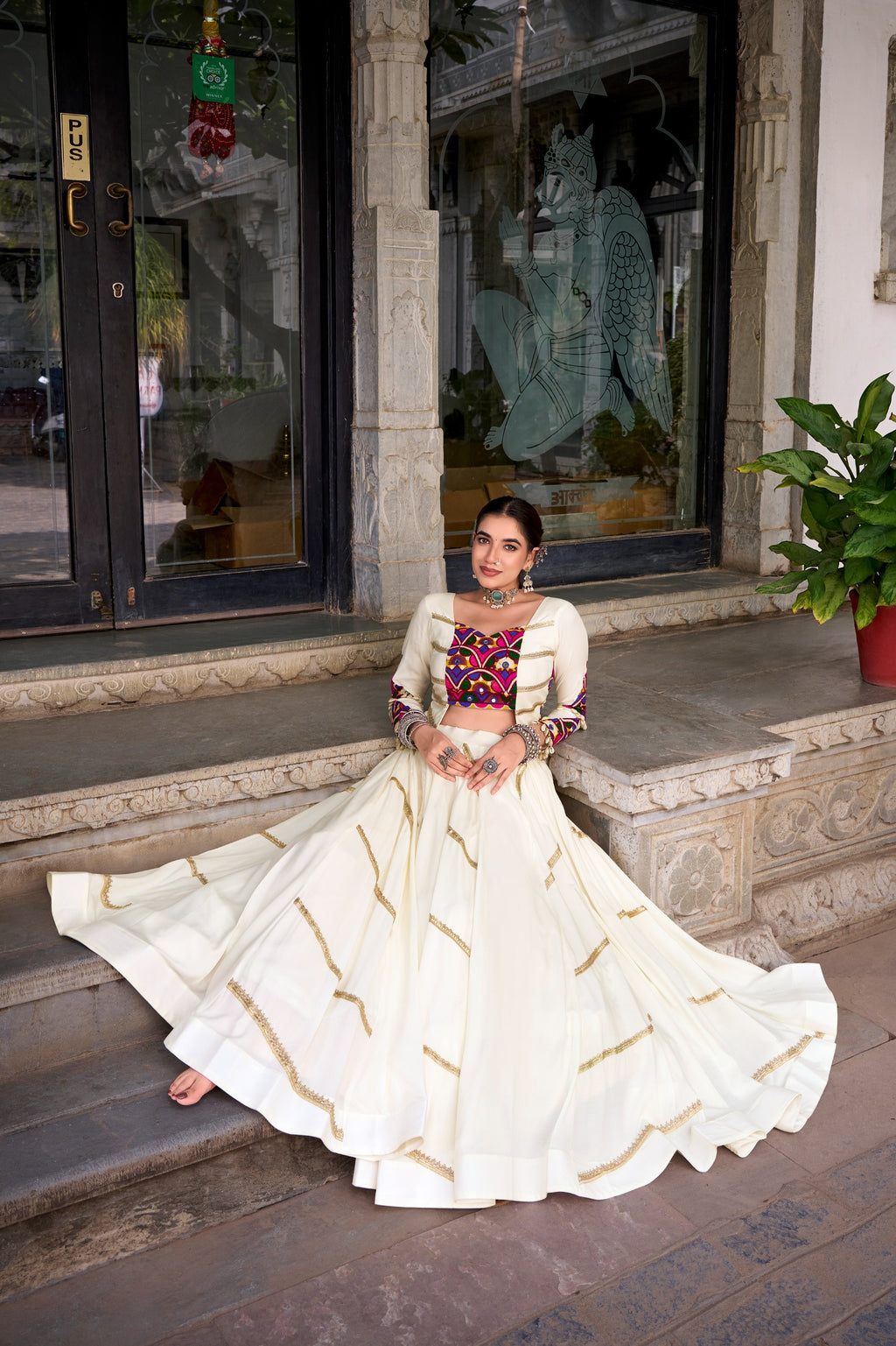 Elevate Navratri Style Original Mirror Gamthi Work With Sequins Lace Touch Up Lehenga Choli