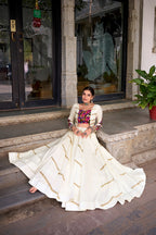 Elevate Navratri Style Original Mirror Gamthi Work With Sequins Lace Touch Up Lehenga Choli