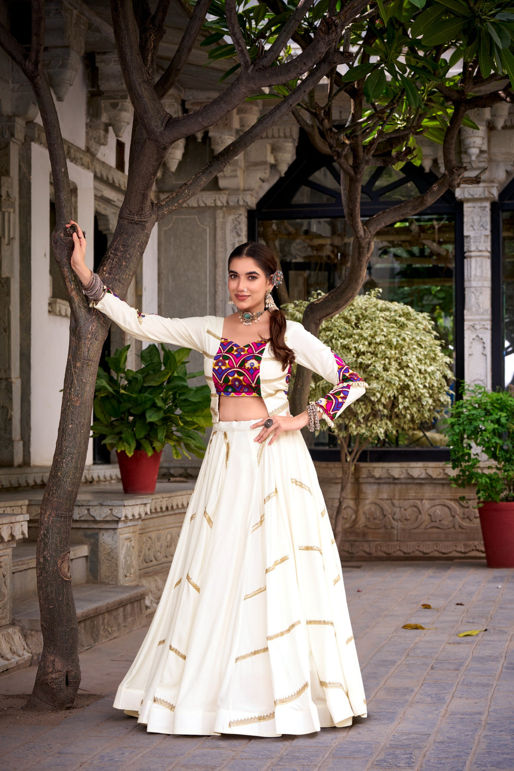 Elevate Navratri Style Original Mirror Gamthi Work With Sequins Lace Touch Up Lehenga Choli