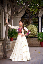 Elevate Navratri Style Original Mirror Gamthi Work With Sequins Lace Touch Up Lehenga Choli
