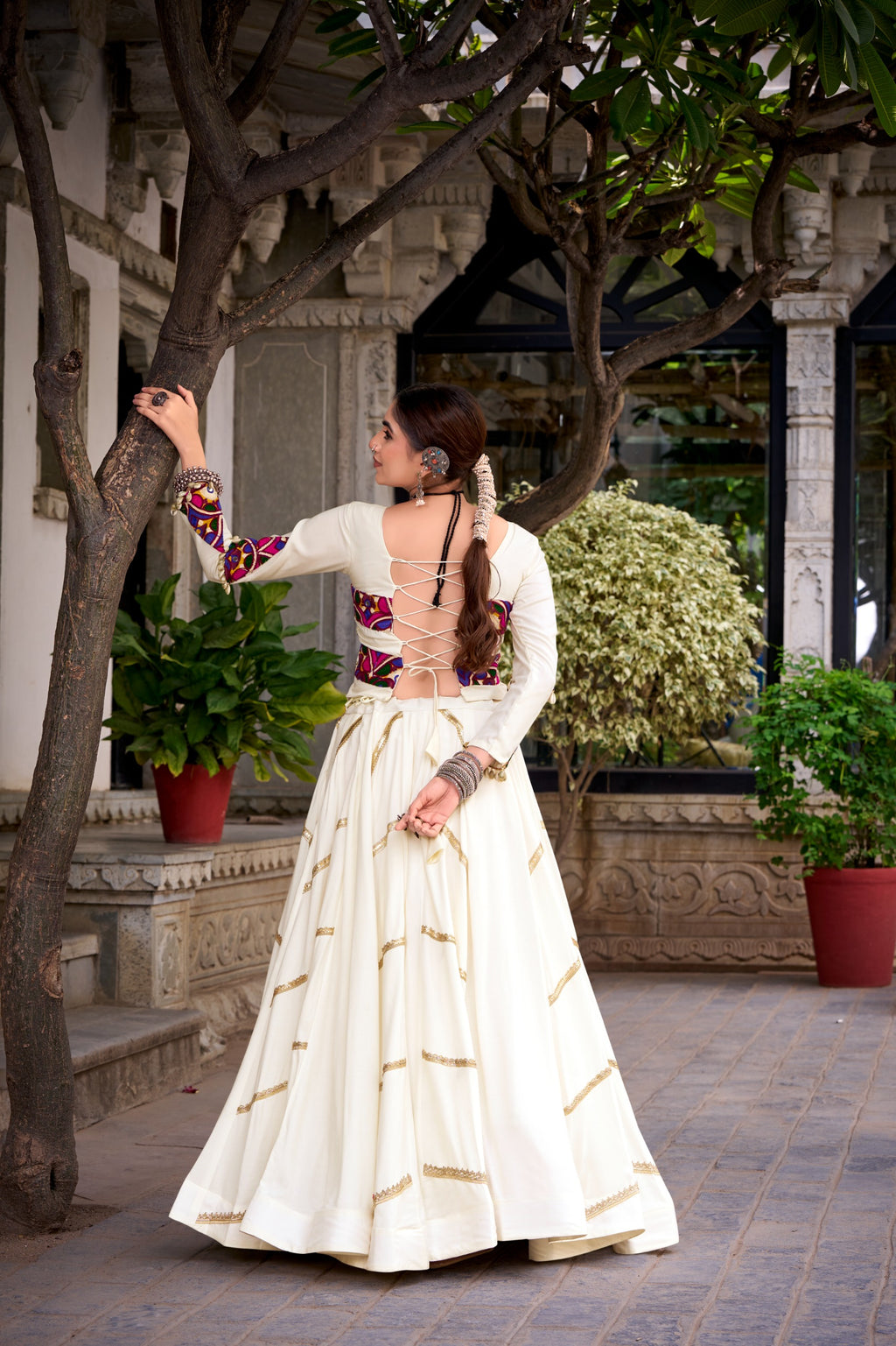Elevate Navratri Style Original Mirror Gamthi Work With Sequins Lace Touch Up Lehenga Choli