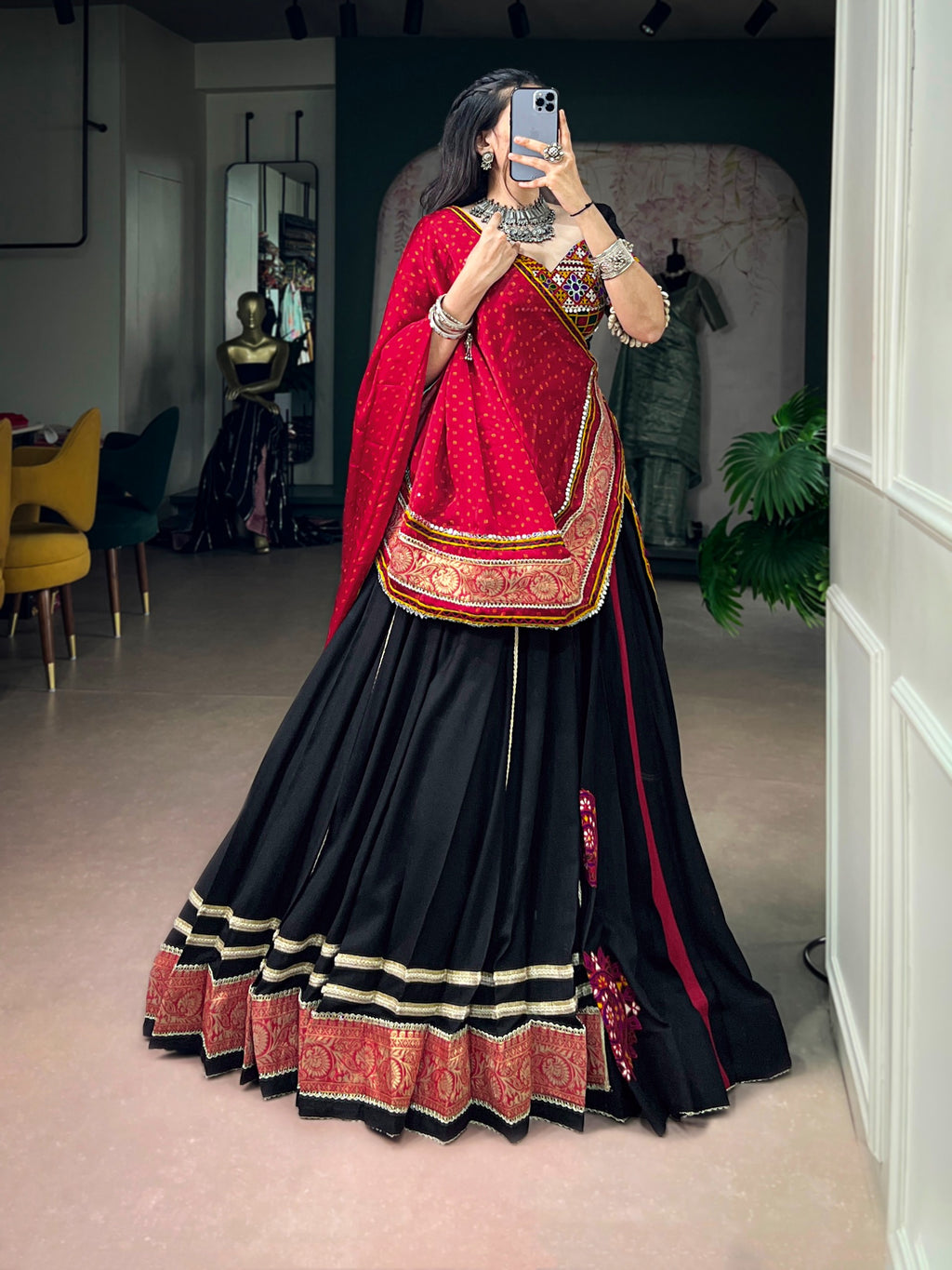 Garba nights Black Rayon Lehenga Set | Tulip Designer