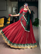 Red Georgette Bandhej Print Lehenga Set | Tulip Designer