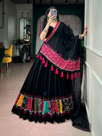 Black Cotton Gamthi Lehenga For Navratri | Tulip Designer