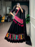 Black Cotton Gamthi Lehenga For Navratri | Tulip Designer
