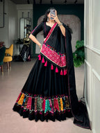 Black Cotton Gamthi Lehenga For Navratri | Tulip Designer