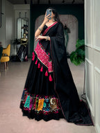 Black Cotton Gamthi Lehenga For Navratri | Tulip Designer