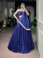 Royal Blue Georgette Bandhej Lehenga Set | Tulip Designer