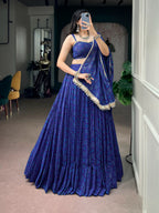 Royal Blue Georgette Bandhej Lehenga Set | Tulip Designer