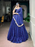 Royal Blue Georgette Bandhej Lehenga Set | Tulip Designer