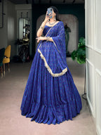 Royal Blue Georgette Bandhej Lehenga Set | Tulip Designer