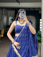 Royal Blue Georgette Bandhej Lehenga Set | Tulip Designer