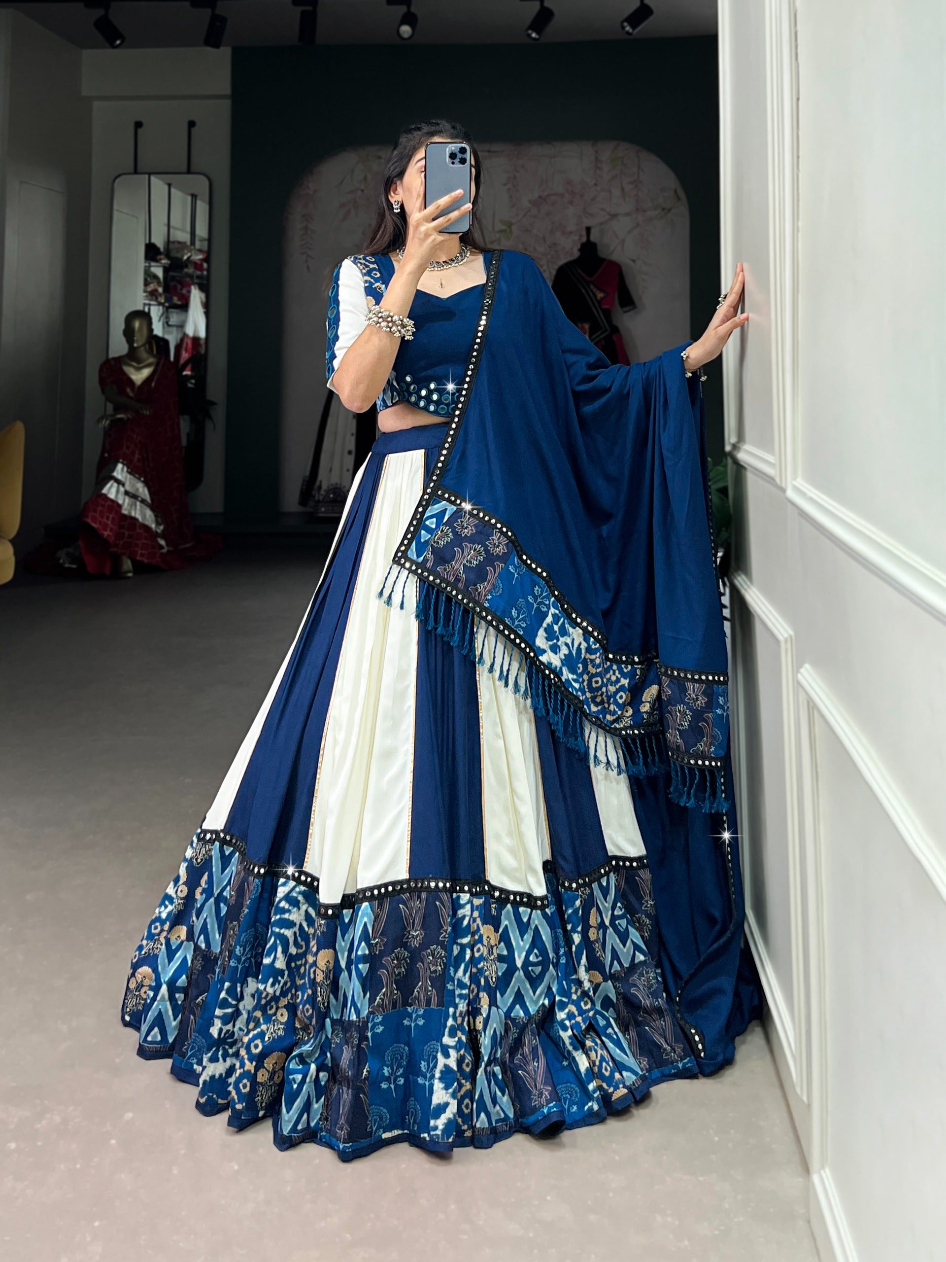 Festive Printed Mirror Lehenga Set | Tulip Designer