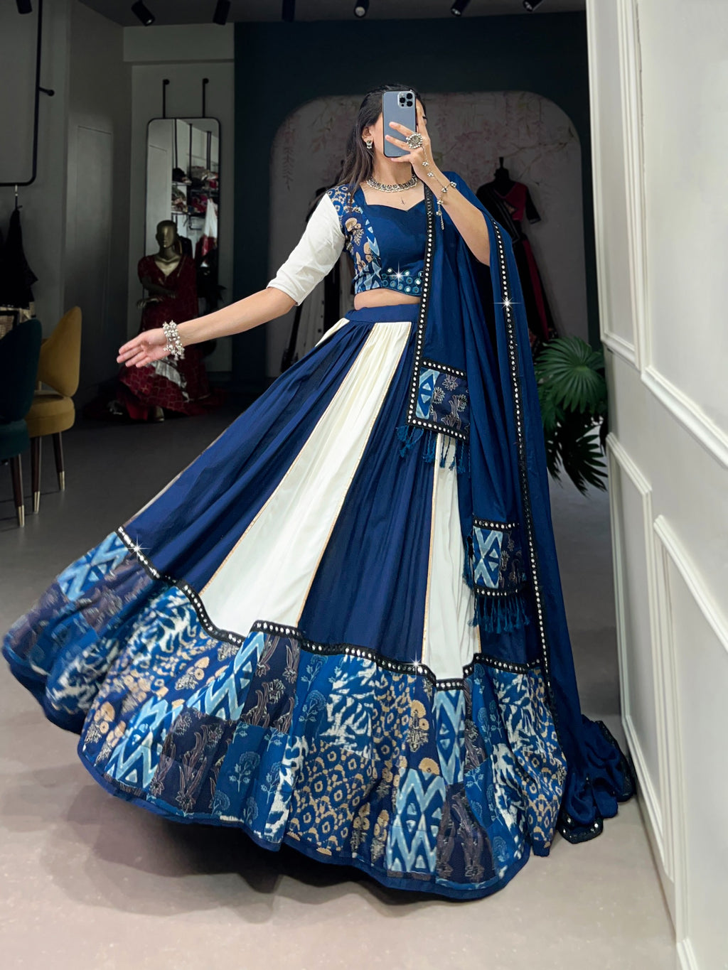 Festive Printed Mirror Lehenga Set | Tulip Designer