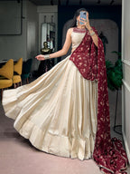 Off White Monga Silk Mirror Lehenga Set | Tulip Designer