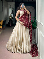 Off White Monga Silk Mirror Lehenga Set | Tulip Designer