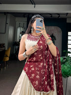 Off White Monga Silk Mirror Lehenga Set | Tulip Designer