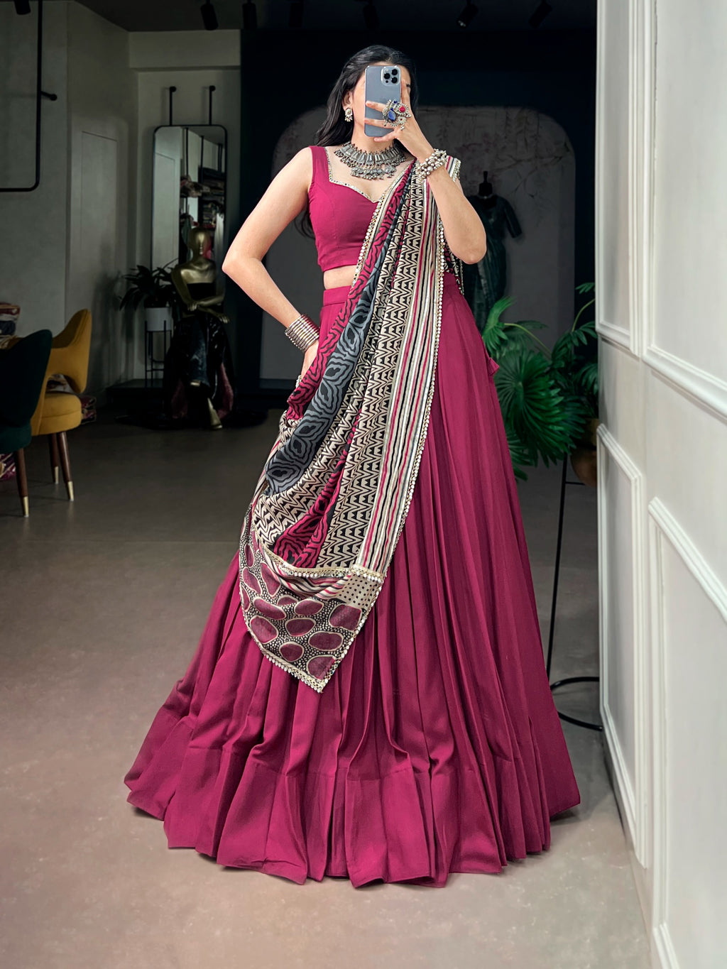 Traditional Reyon Mirror Lehenga Set | Tulip Designer