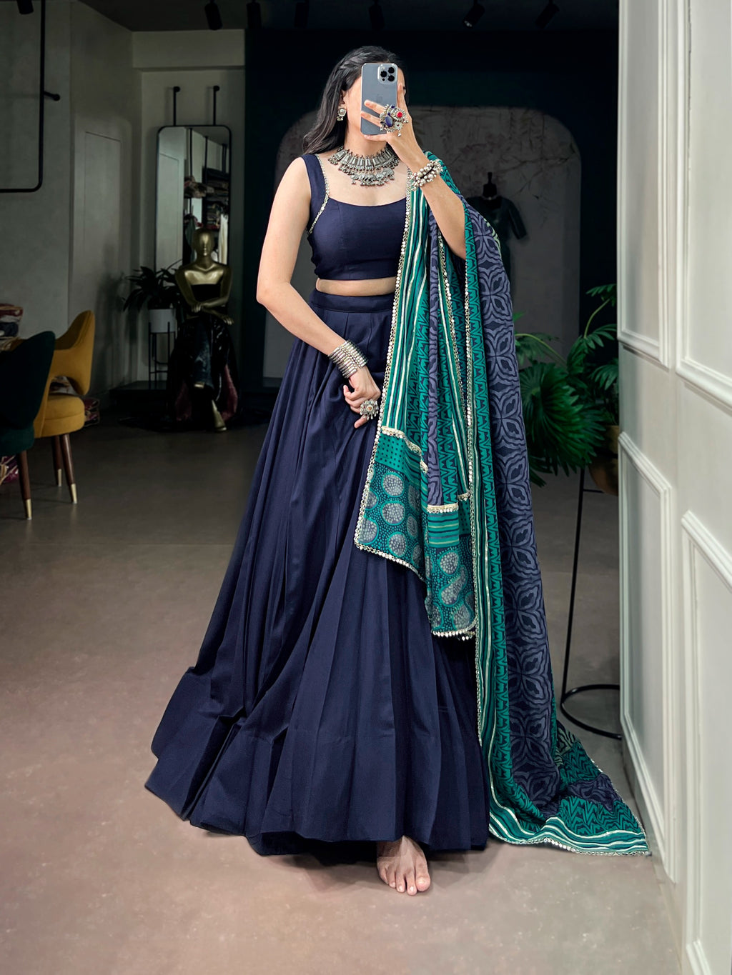 Traditional Reyon Mirror Lehenga Set | Tulip Designer
