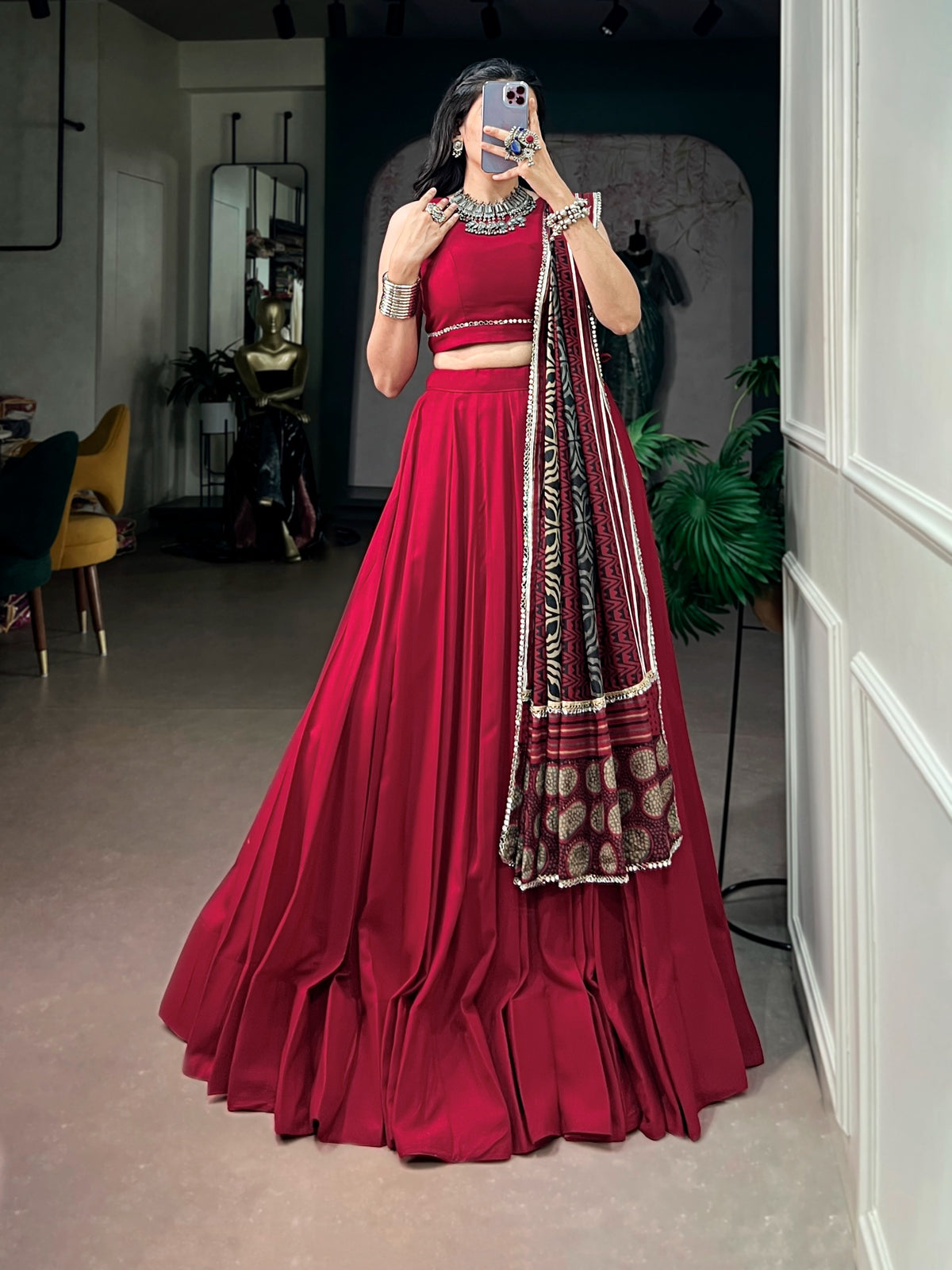 Traditional Reyon Mirror Lehenga Set | Tulip Designer