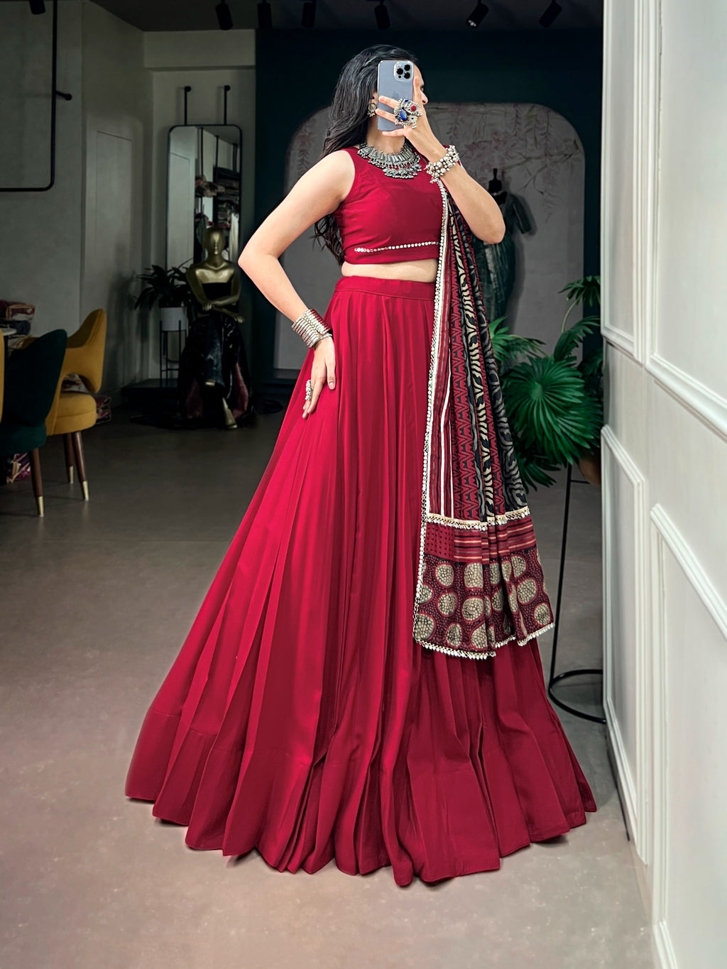 Traditional Reyon Mirror Lehenga Set | Tulip Designer