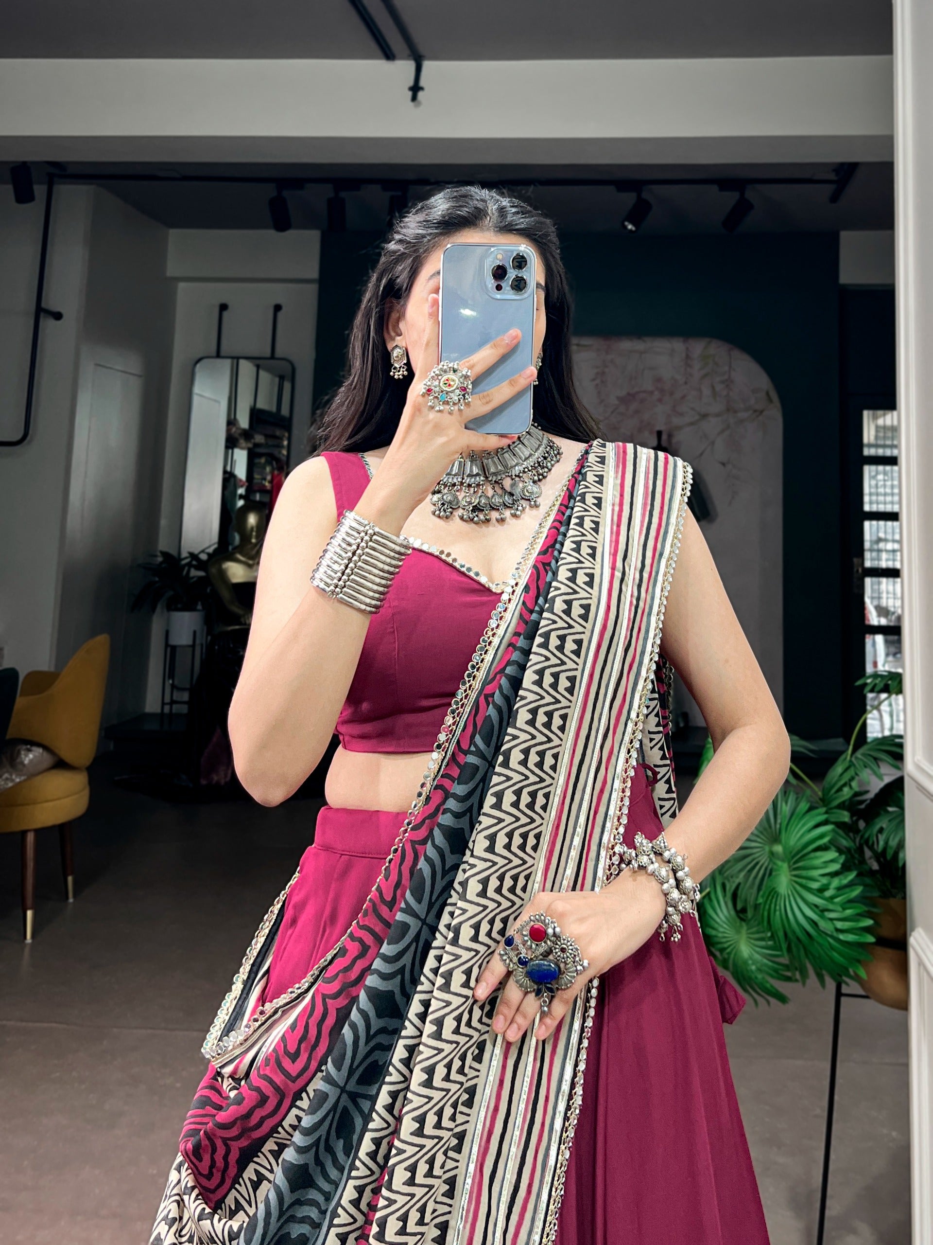 Traditional Reyon Mirror Lehenga Set | Tulip Designer