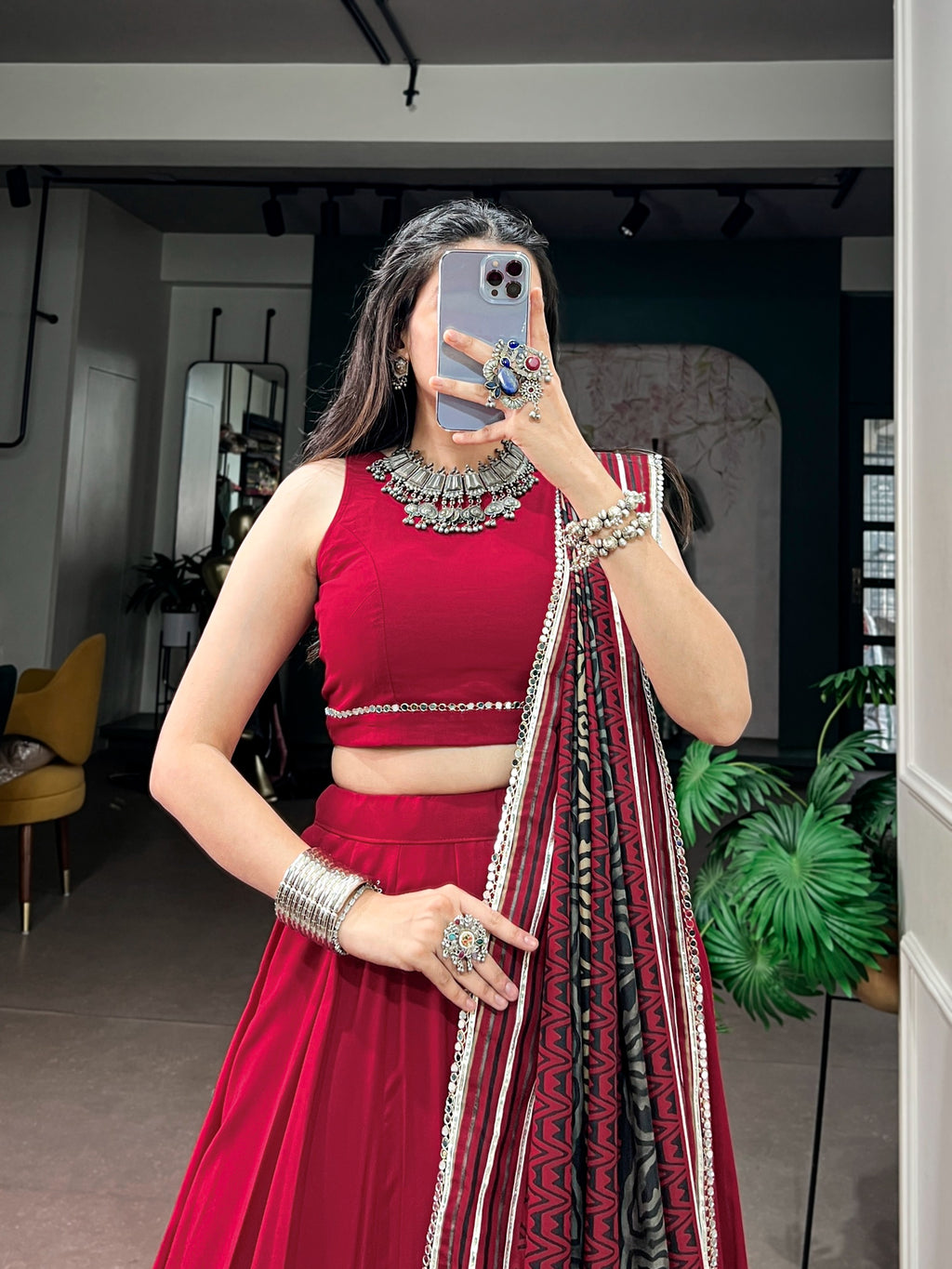 Traditional Reyon Mirror Lehenga Set | Tulip Designer