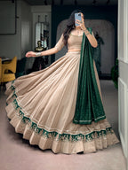 Beige Chanderi Gota Patti Lehenga Set | Tulip Designer