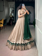 Beige Chanderi Gota Patti Lehenga Set | Tulip Designer