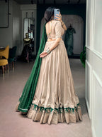 Beige Chanderi Gota Patti Lehenga Set | Tulip Designer
