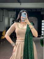 Beige Chanderi Gota Patti Lehenga Set | Tulip Designer