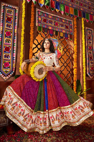 Multi Color Print with Mirror Chaniya Choli for Navratri