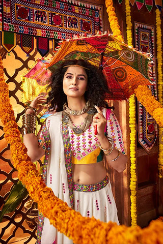 Trending White Mirror Work Choli for Navratri