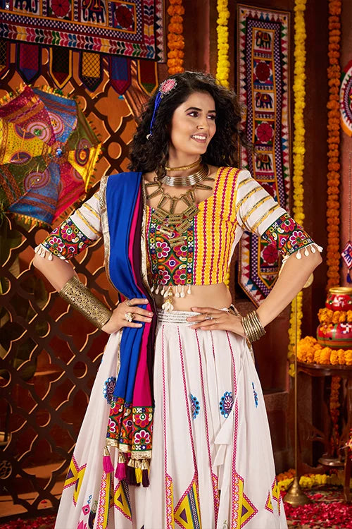 White Mirror Work Chaniya Choli Set for Navratri