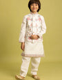 Traditional Wear White Koti Kurta Pajama for Boys Wear