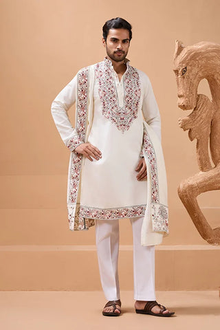 Vibrant Look White Kurta Dupatta Set for Mens Wear