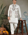 Wedding Special White Jacket Style Kurta Pajama Full Set