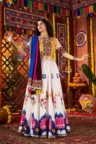White Mirror Work Chaniya Choli Set for Navratri